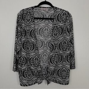 Chico's Travelers Cardigan Slinky Knit Tie-Waist Medallion Print Sz 2 (Large 12)